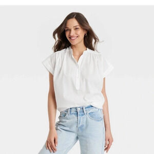 NWT Universal Thread Women's Popover Short Sleeve Blouse Oversized Size Medium